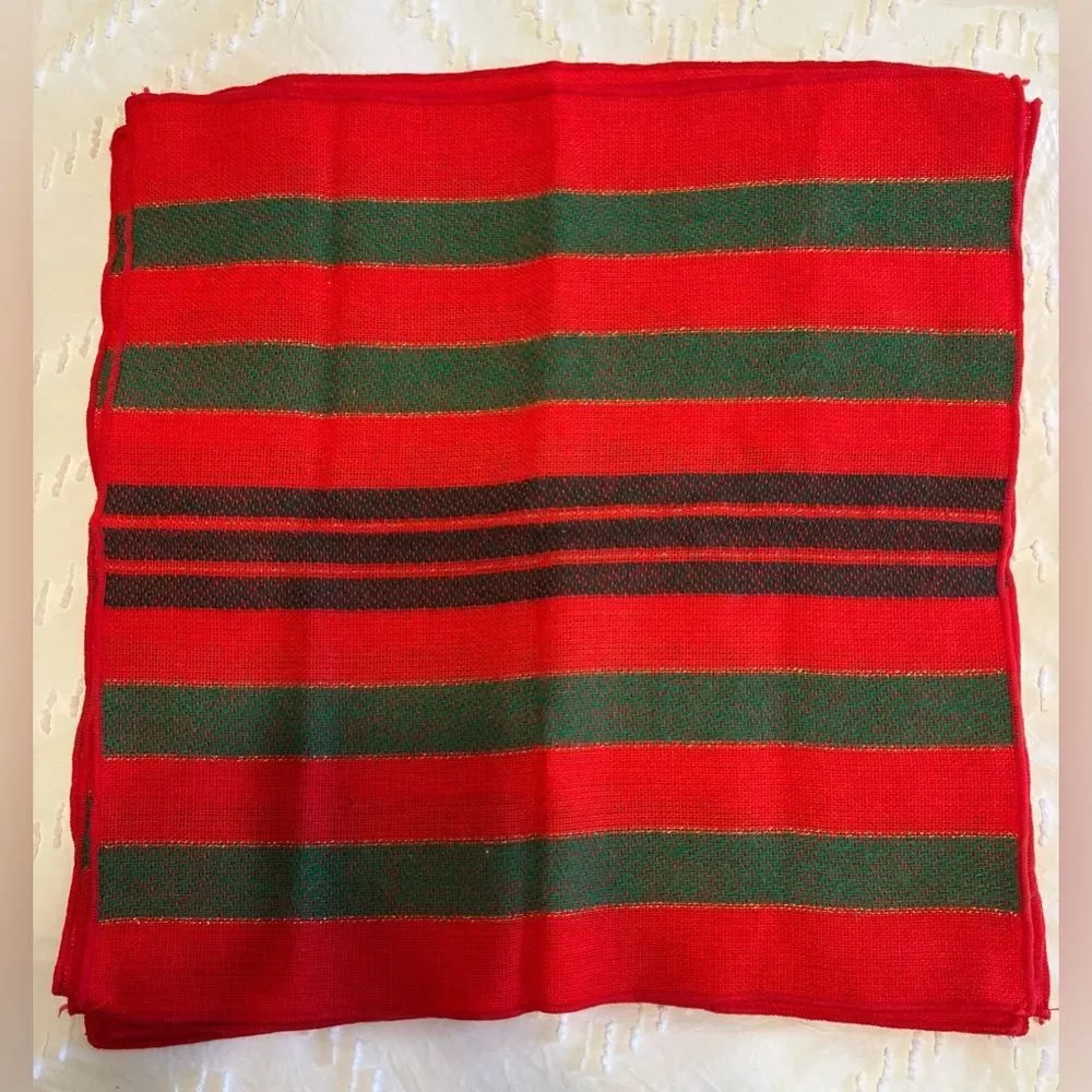 Leacock Holiday Christmas Red Striped Tablecloth & 6 Napkins 60 x 82 Vintage